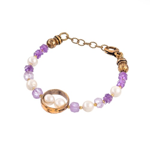 Браслет Alcozer&J, с аметистом и жемчугом, AL-B48HN25-R сиреневый