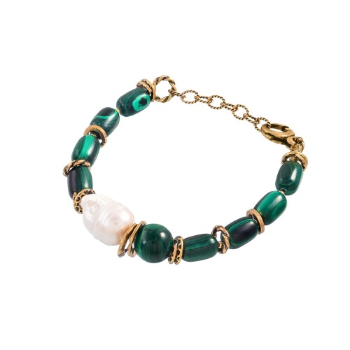 Браслет Alcozer&J, с малахитом и жемчугом, AL-B48AM25-R зеленый