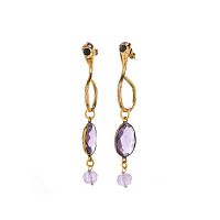 Серьги Alcozer&J, аметист, изумруд, кристаллы Swarovski, AL-O58EG25-R фиолетовый