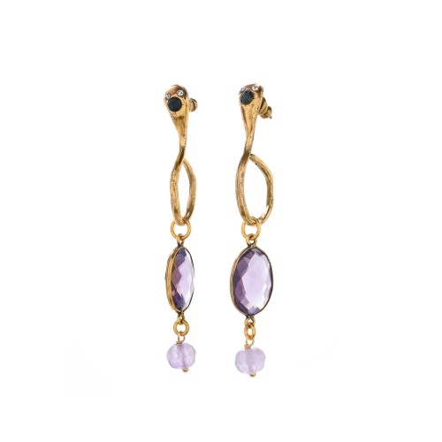 Серьги Alcozer&J, аметист, изумруд, кристаллы Swarovski, AL-O58EG25-R фиолетовый
