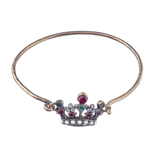 Браслет Alcozer&J, корона, жемчуг,изумруд,гранат, Swarovski, AL-B4673C золотистый