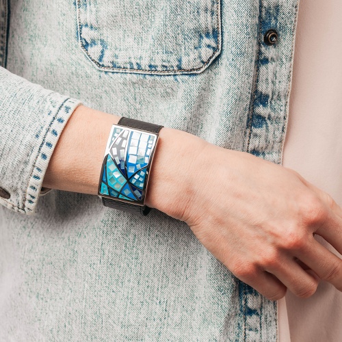 Браслет Fiore Luna на кожаном черном ремешке, CB01156-7 BL/S фото 4