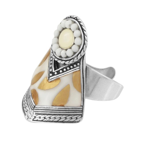 Кольцо TARATATA, Lovely, разъемное,смола, бусины и золотая краска, TT-E24-04409-101 белый фото 5