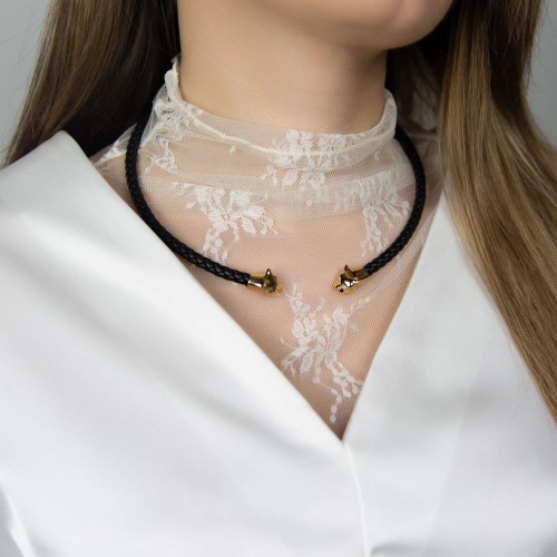 Колье Polina Firenze, гривна, пантера с кристаллами, кожа, PF26.1-CL4328 золотистый фото 3