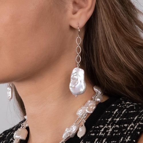 Серьги Lanzerotti, Splendore, асимметричные, с жемчугом, LZ-24.08-325 серебристый