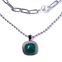 Колье Moon Paris, Ringo, 2 цепи, искусственный малахит, MR-21.11-327 зеленый