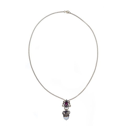 Колье Alcozer&amp;J, жемчуг, гранат, кристалл Swarovski, AL2608-F006C золотистый