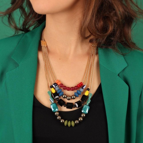Колье TARATATA, Glam Rock, со стеклянными бусинами и силиконовыми, TT-H23-08109-20M золотистый фото 4