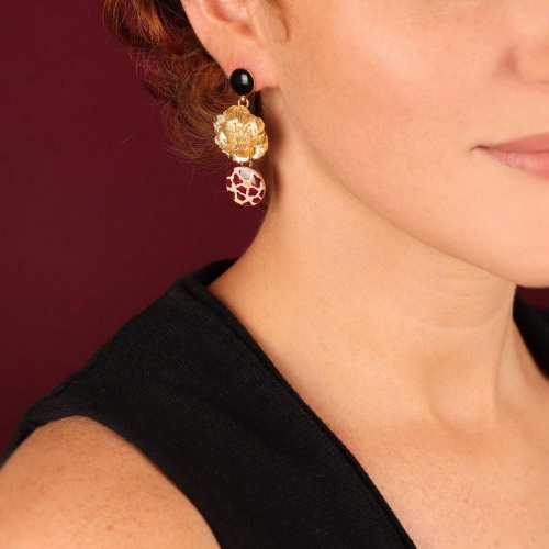 Серьги TARATATA, Magnolia, цветная смола, рисунок, золотая краска, TT-H25-08969-203 красный фото 2