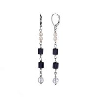 Серьги Lanzerotti, Pianoforte, хрусталь, черный турмалин, перламутр, LZ-25.12-390 черный