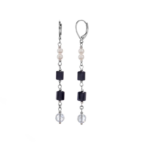 Серьги Lanzerotti, Pianoforte, хрусталь, черный турмалин, перламутр, LZ-25.12-390 черный