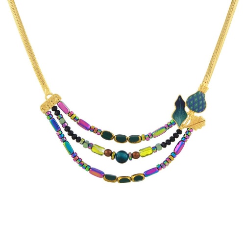 Колье TARATATA, Chardon bleu, со смолой, бусинами и тигровым глазом, TT-H24-09114-204 синий фото 2