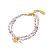 Браслет Lanzerotti, Anne with an E, двойной, жемчуг, кошачий глаз, кристаллы, LZ-25.08-253 сиреневый