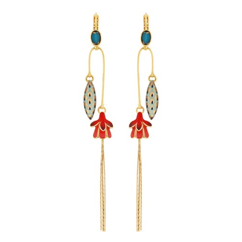 Серьги TARATATA, Fuchsia, смола, стеклянные бусины, золотая краска, TT-E25-02720-20M золотистый