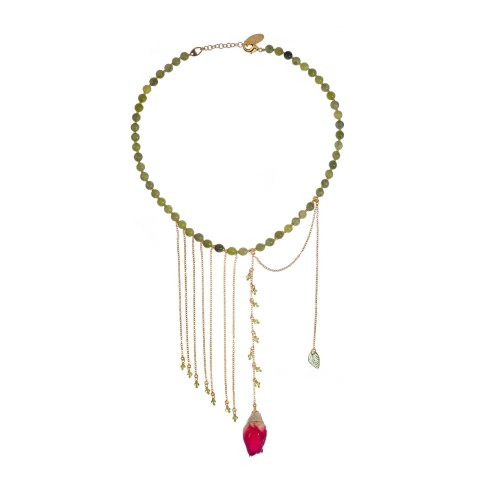 Колье Lanzerotti, Erbario, с жадом. перидотом и бутоном розы, LZ-26.02-055 зеленый