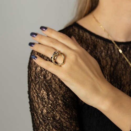 Кольцо Moon Paris, Ringo, двойное, биколорное, MR-26.01-051 серебристый, 17,5 фото 2