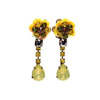 Серьги Moon Paris, подв.,цветы,кристаллы, Mo-1902-093 желтый