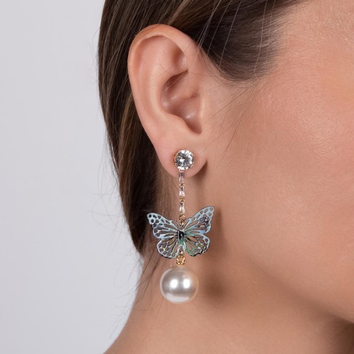 Серьги Moon Paris, Ringo Queen, с бабочкой, кристаллами и бусиной, MRQ-24.05-008 голубой фото 2