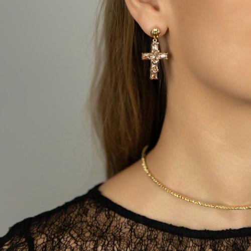 Серьги Moon Paris, Ringo Queen, с крестом и кристаллами, MRQ-26.01-002 золотистый фото 2