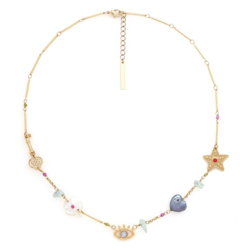 Колье Franck Herval, Angelica, жемчуг, перламутр, аквамарин, бусины, FH25.2-15-64370 золотистый