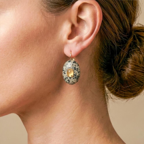 Серьги Nature Bijoux, Kinshasa, ракушка Capiz в смоле, далматинская яшма, NB26.2-12-90854 золотистый фото 2