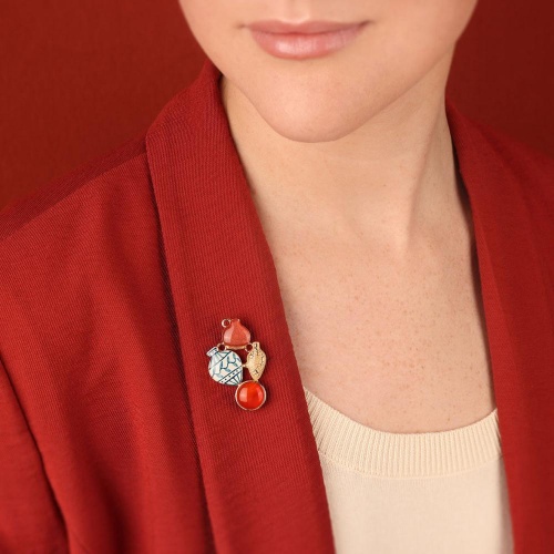 Брошь TARATATA, Antique, смола, слюдяная пудра, сердолик, TT-H25-07206-20M золотистый фото 3