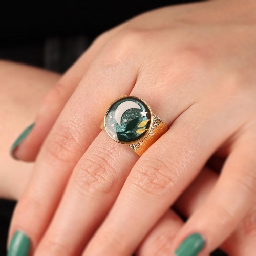 Кольцо TARATATA, Clair de lune, разъемное, смола, краска,слюдяная пудра, TT-H24-04406-207 зеленый фото 5