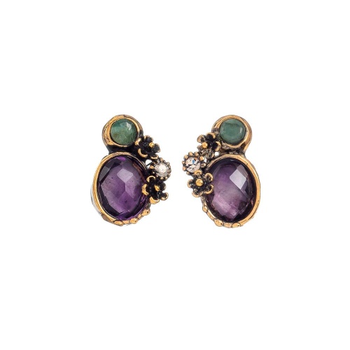 Серьги Alcozer&J, аметист, изумруд, кристалл Swarovski, AL2512-O108CK25 фиолетовый