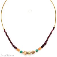 Колье Nature Bijoux, Bergame, авантюрин, малахит, гранат, дерево, NB22.2-15-42323 бордовый
