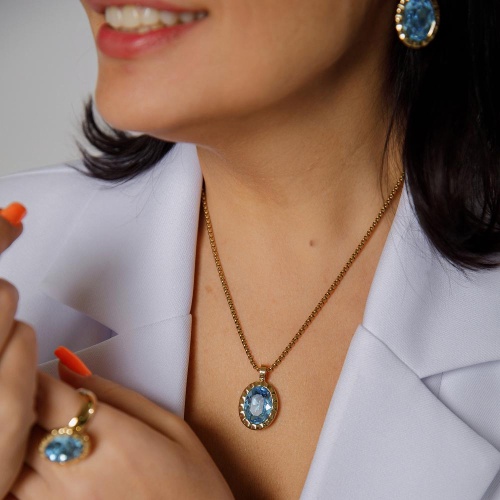 Колье Qudo TIVOLA UNICA big (G/P) Aquamarine 3cm, 420528 фото 4