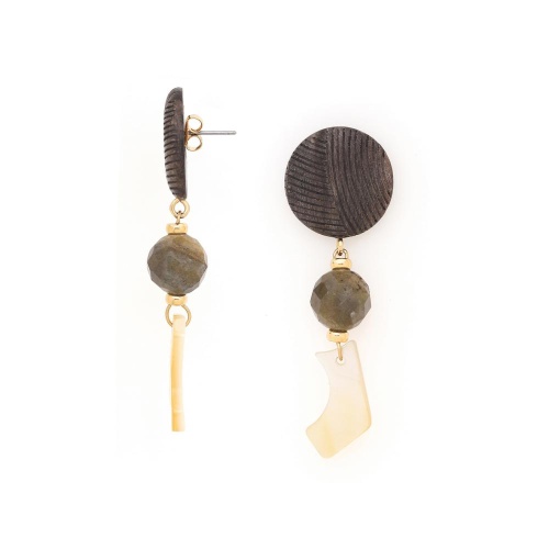 Серьги Nature Bijoux, Eclipse, эбеновое дерево, лабрадорит, перламутр, NB25.2-12-90251 серый фото 2