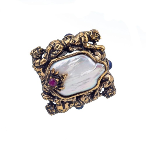 Кольцо Alcozer&J, жемчуг, рубин, AL2406-A108AN24 золотистый фото 3