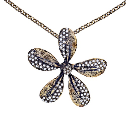 Колье Alcozer&J, подвеска-цветок, жемчуг, Swarovski, AL2406-C5578C золотистый фото 2