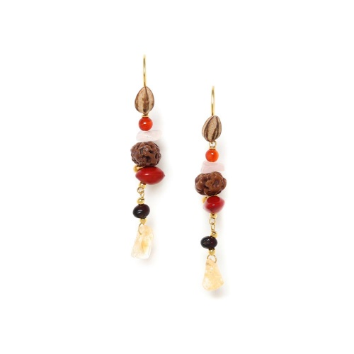 Серьги Nature Bijoux, Bangalore, рудракша,цитрин,агат,кварц,плоды дерева, NB23.2-12-79083 коричневый
