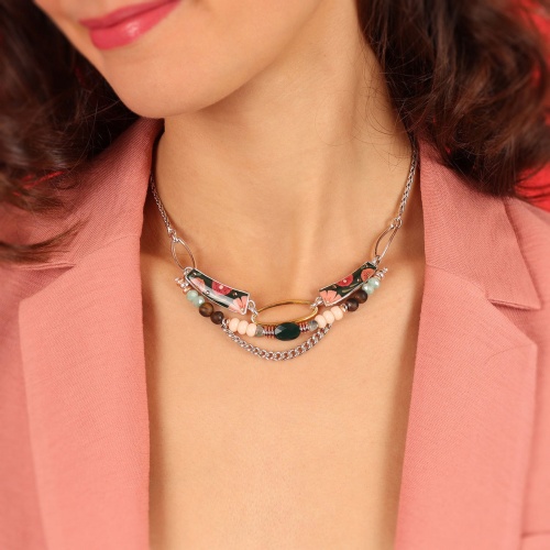 Колье TARATATA, Hotel particulier, смола, стразы, микробусины, бронзит, TT-H23-06106-10M серебристый фото 7