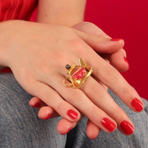 Кольцо TARATATA, Cannelle, разъемное, с цветной смолой и бусинами, TT-E24-01401-203 розовый фото 6