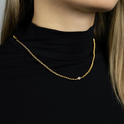 Колье Dansk Copenhagen, Joy Waterproof, с фианитом и металлическими бусинами, DNSK25.2-9W2401027 золотистый фото 3