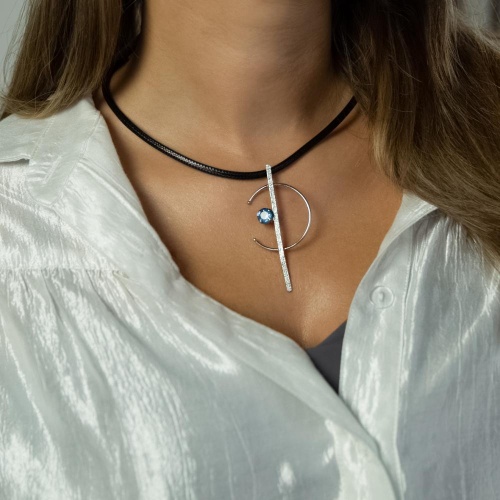 Колье Catherine Bijoux, Half moon, с кристаллом, CB25.1-5357AS голубой фото 3