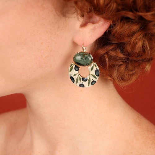 Серьги TARATATA, Olive, с цветной смолой и яшмой Камбаба, TT-W25-02720-20M золотистый фото 2