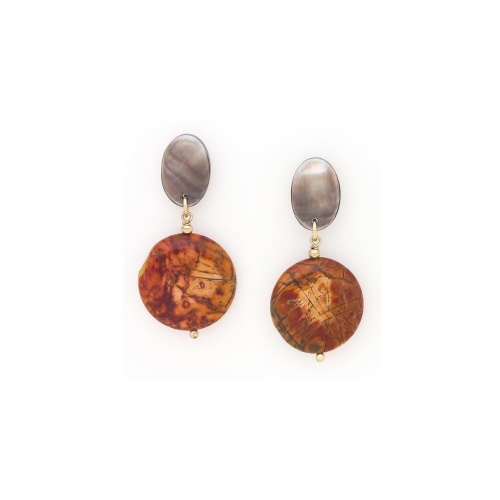 Серьги Nature Bijoux, L'ile Rousse, с яшмой "Пикассо" и перламутром, NB25.2-12-90425 коричневый фото 2