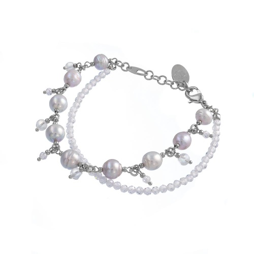Браслет Lanzerotti, Gelido, двойной, жемчуг, цирконий, кристаллы, LZ-25.02-053 серый