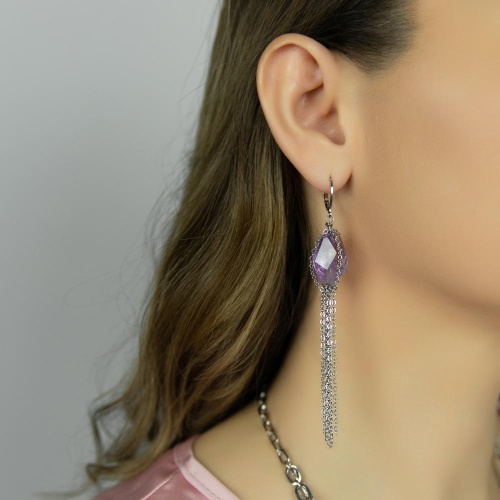 Серьги Lanzerotti, Iris, с аметистом и цепями, LZ-26.03-071 фиолетовый фото 2
