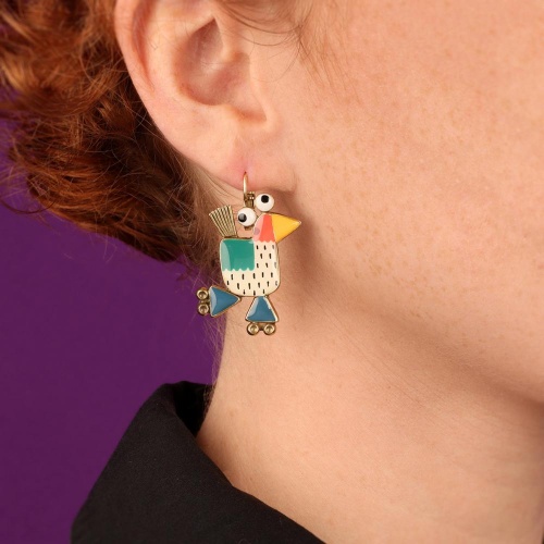 Серьги TARATATA, Roule ma poule, асимметрия, с цветной смолой и росписью, TT-T26-08739-30M бирюзовый фото 2