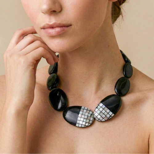 Колье Nature Bijoux, Rivoli, со смолой и перламутровой мозайкой, NB26.2-15-43903 серый фото 2