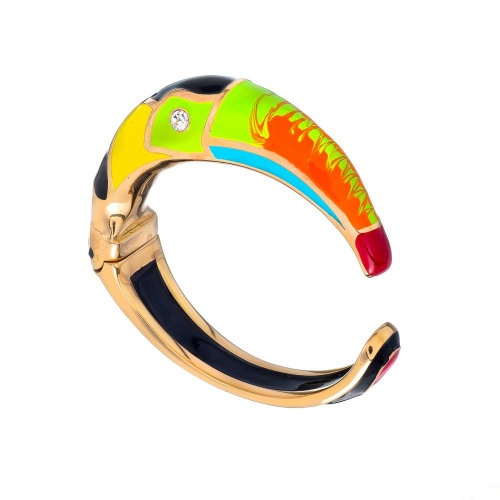 Браслет Polina Firenze, кафф, тукан с эмалью и кристаллами, PF25.2-BR4319 золотистый