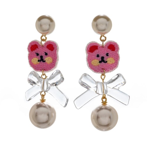 Серьги Moon Paris, Ringo Queen, с медведем из текстиля, с бусинами, MRQ-24.05-010 розовый