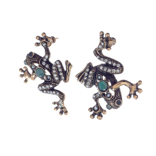 Серьги Alcozer&J, асимметрия, изумруд, жемчуг, Swarovski, AL2602-OP4962C золотистый