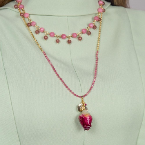 Колье Lanzerotti, Erbario, агат, клубничный кварц, циркон, роза, LZ-26.02-032 розовый фото 4