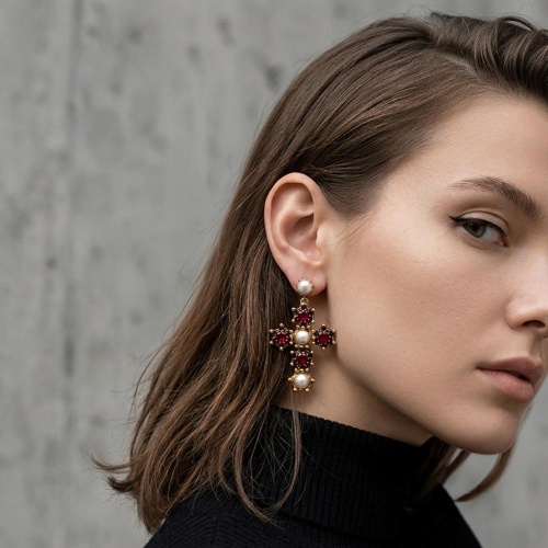 Серьги Celeste G, крест с кристаллами Swarovski и жемчугом, CS26.1-2183 красный фото 2