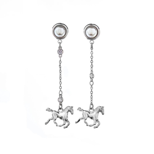 Серьги Lanzerotti, Pianoforte, перламутр, кристалл, лошадь, LZ-25.12-407 серебристый